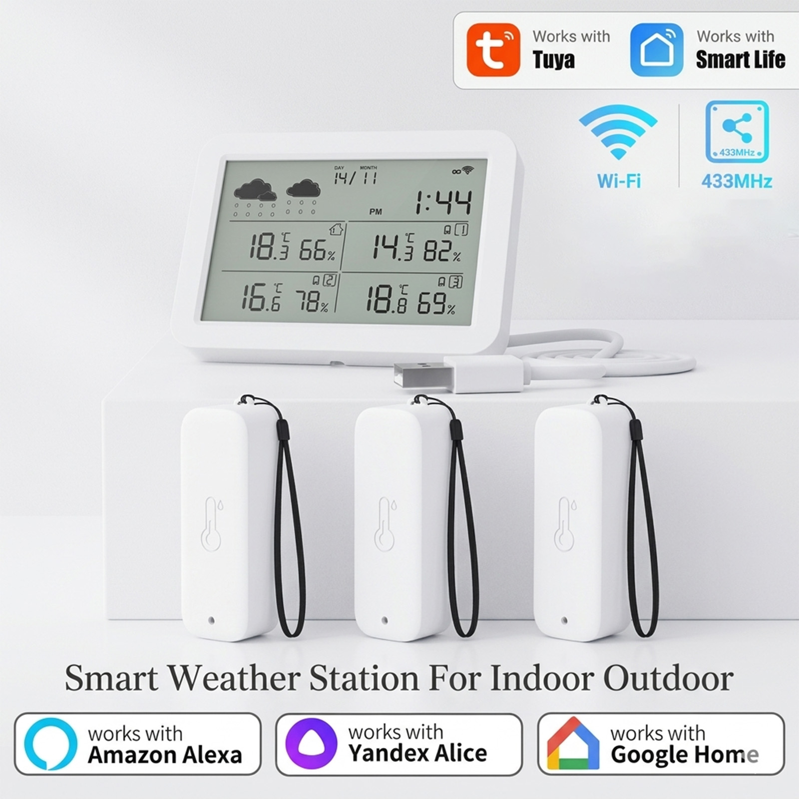 Smart Home Furniture - Estação Meteorológica Tuya WiFi+RF433, Sensor de